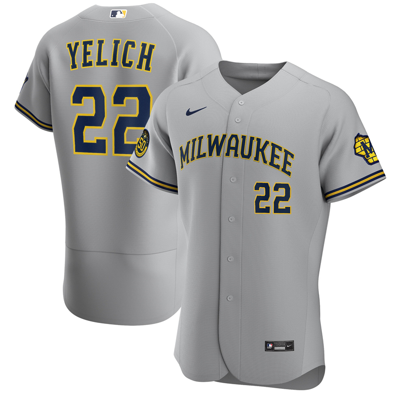 2020 MLB Men Milwaukee Brewers Christian Yelich Nike Gray Road 2020 Authentic Player Jersey 1